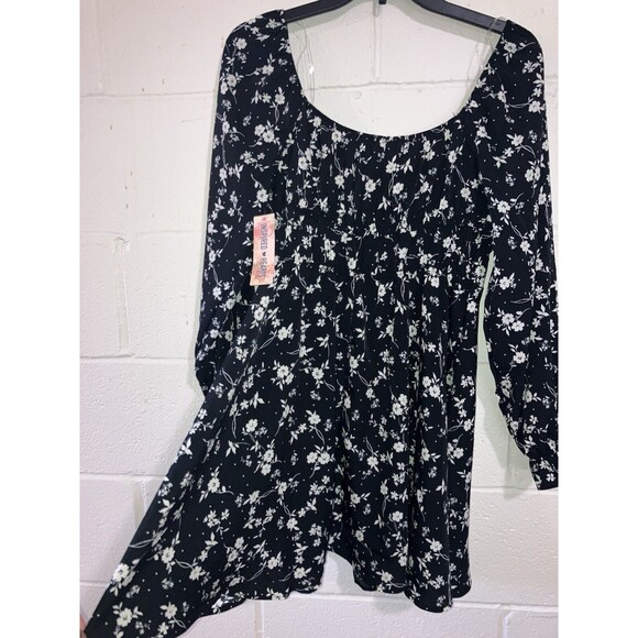Inspired Hearts Women's Mini Dress Black & White Floral, Long Sleeves, Ruffled L - Picture 2 of 12